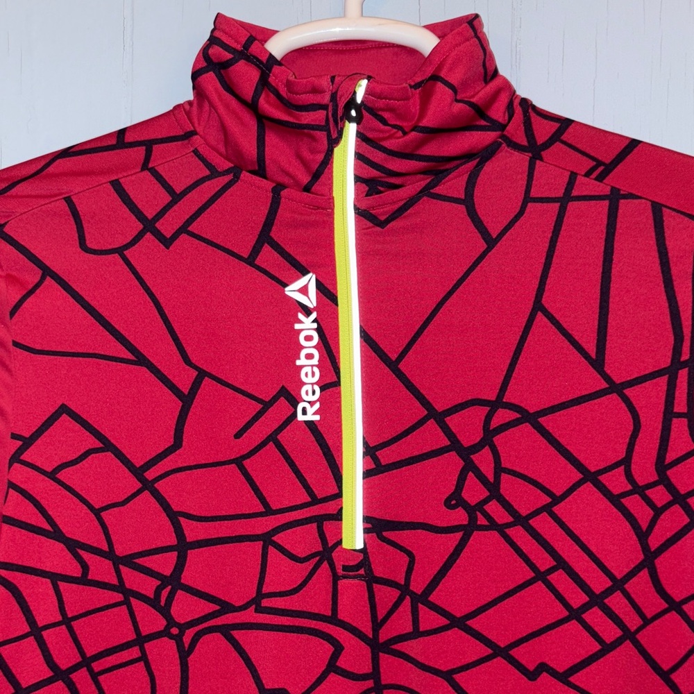 Reebok Red and Black Patterned Half-Zip Top
